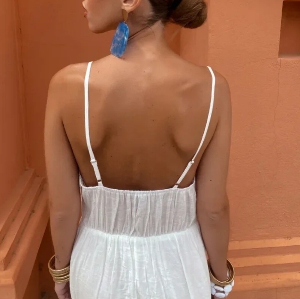 Holiday Chic Embroidery Backless Sling Midi Dress Single-breasted V-neck - Picture 4 of 8